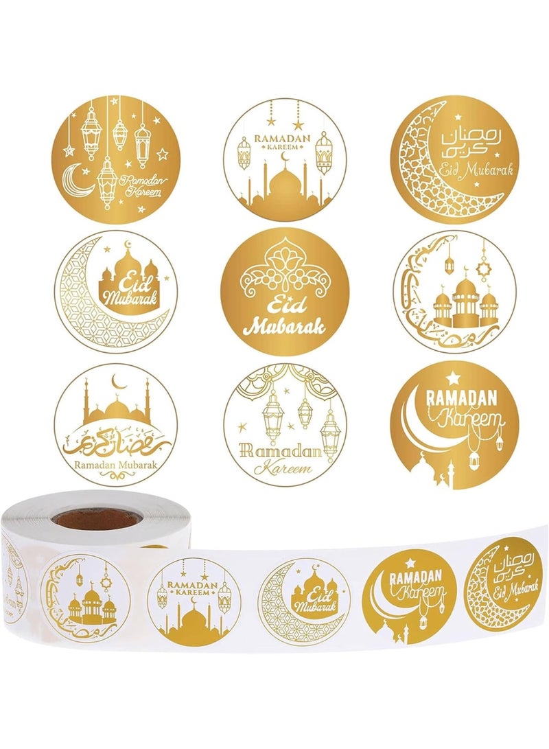 500 PCS Ramadan Stickers Eid Mubarak Stickers Ramadan Kareem Stickers Islamic Muslim Decoration Ramadan Kareem Labels for Eid Party Decorations Ramadan Party Supplies (White Gold) - Image 1